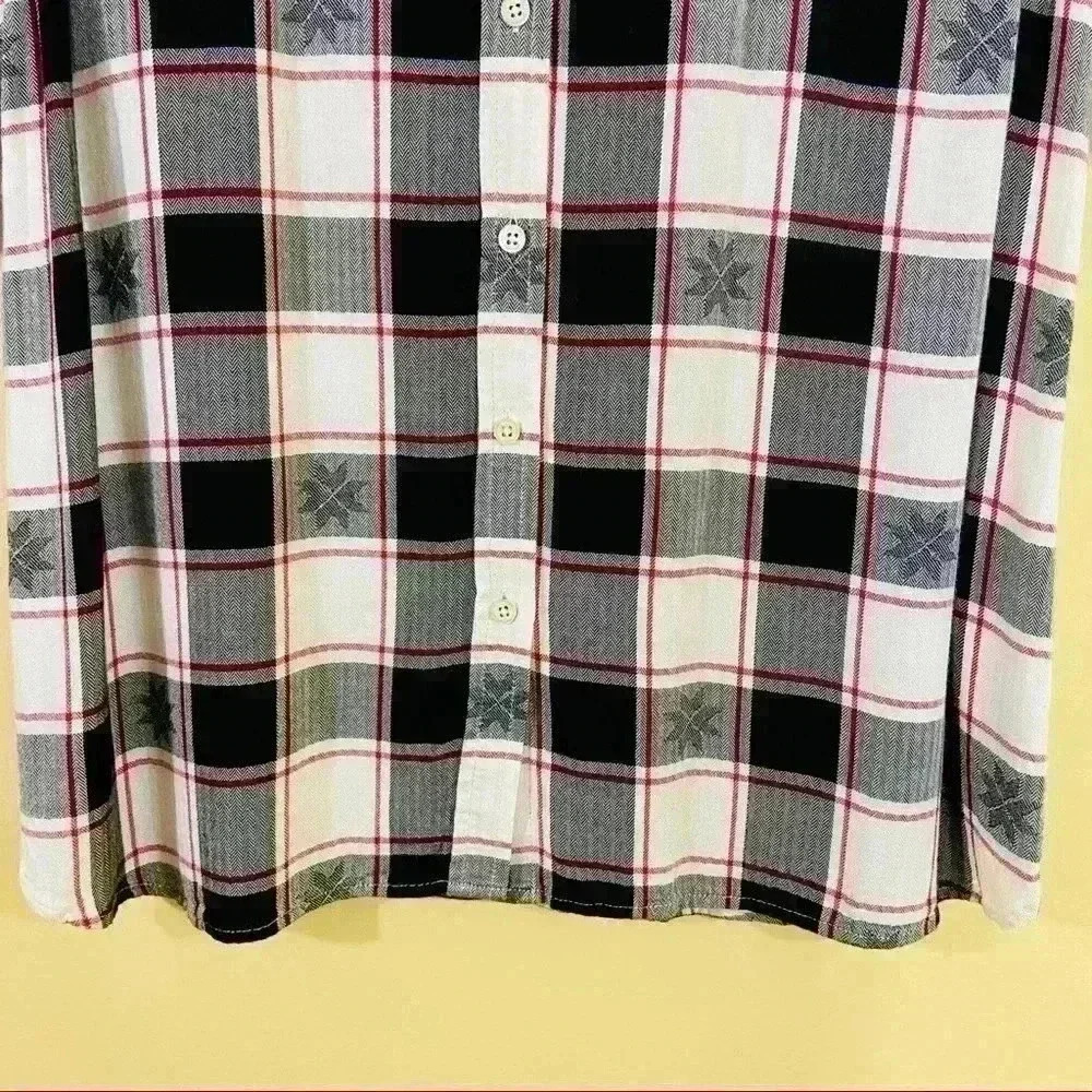 Talbots Snowflake Plaid Soft Button Down Rayon Li… - image 5